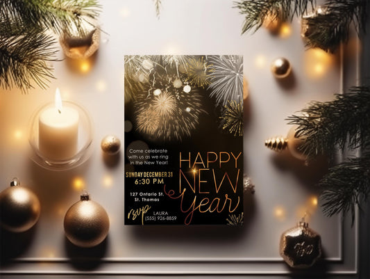 New Year's Eve Party Invitation, NYE Invitation, New Years Invite, DIY Editable Template, 2025 NY Celebration, Black Gold Party Invitation