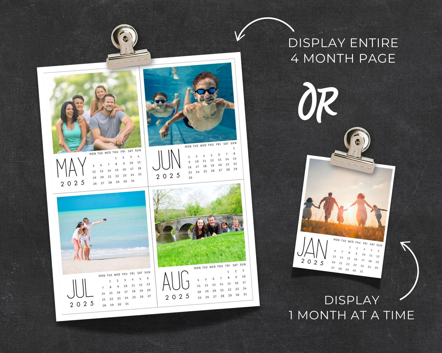 Editable 2025 Photo Calendar, Mini Monthly Calendar, Personalized Printable Christmas or Birthday Gift, Custom Monthly Picture Wall Calendar