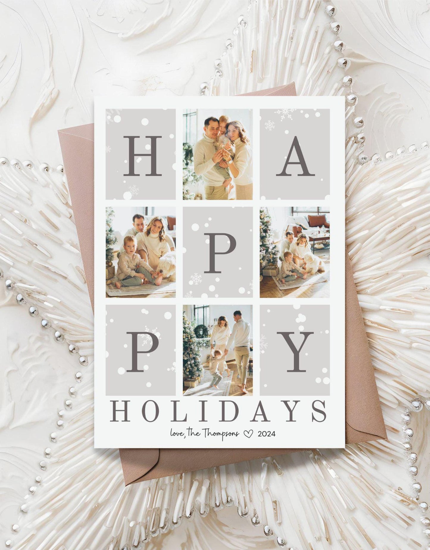 Photo Christmas Card, Customizable Merry Christmas Happy Holiday Card, Family Photos Greeting Card Digital Download, DIY Editable Template