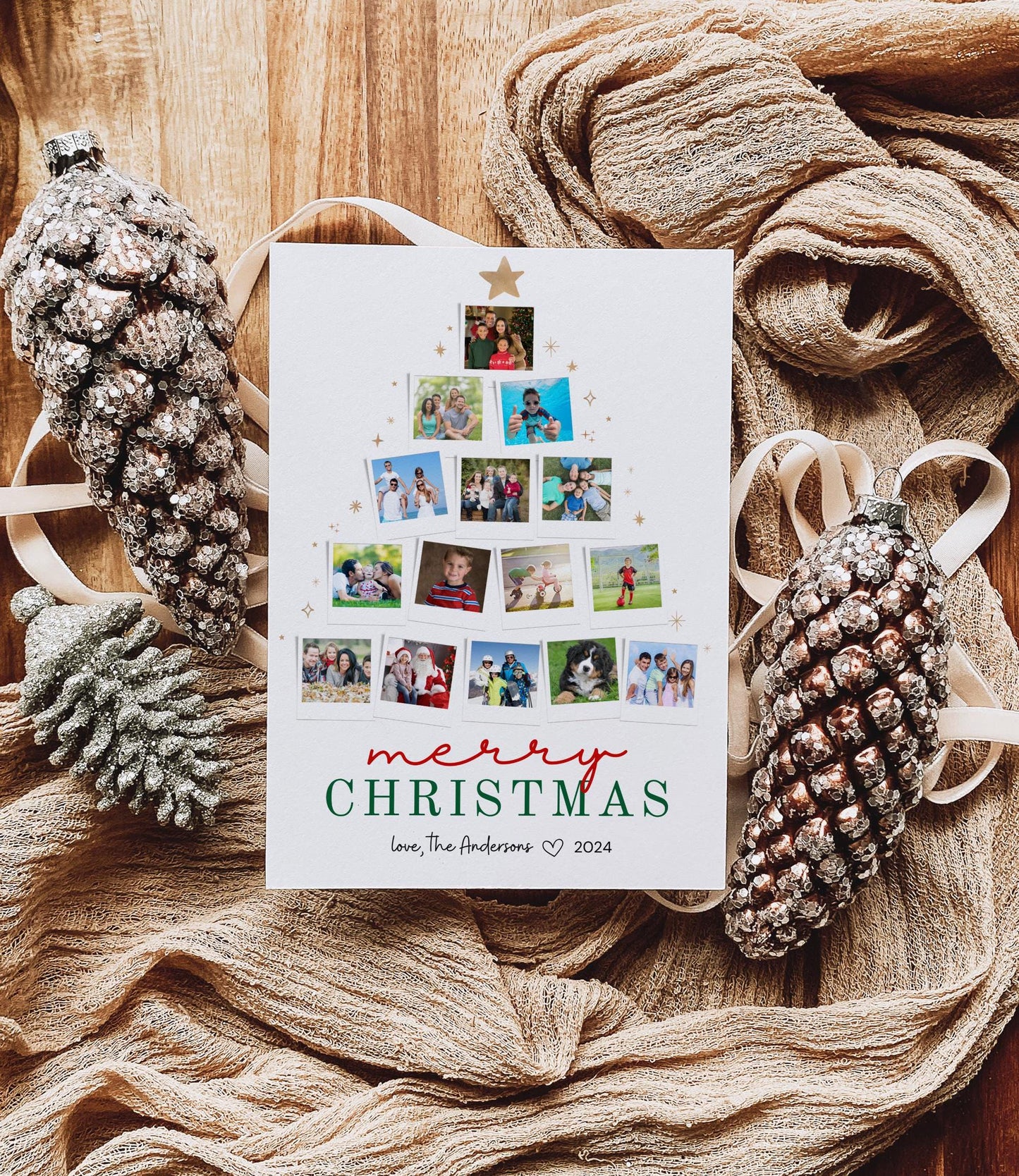 Photo Christmas Card, Custom Holiday Greeting Card, Christmas Tree Card, Family Photos Greeting Card Digital Download, DIY Editable Template