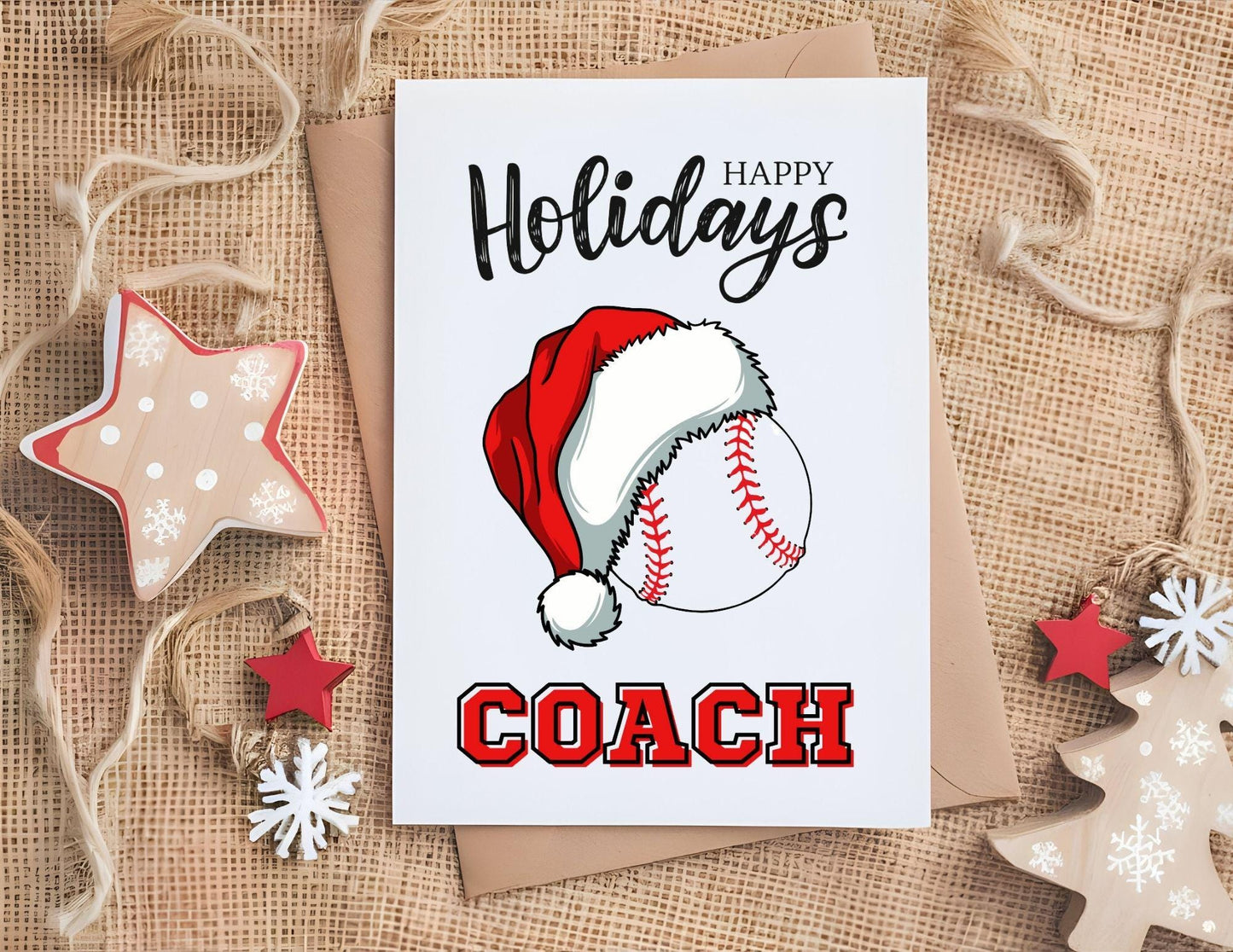 Christmas Card for Baseball Coach, Holiday Thank You Greeting Card, Baseball Team Printable Folded Card for Coaches from Players, Xmas Gift