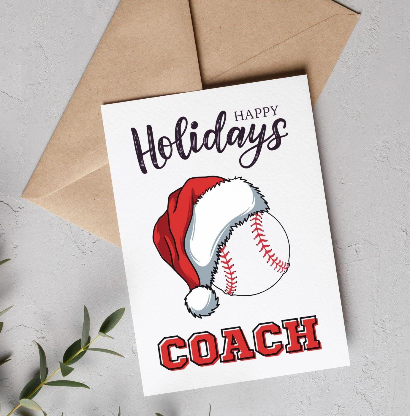 Christmas Card for Baseball Coach, Holiday Thank You Greeting Card, Baseball Team Printable Folded Card for Coaches from Players, Xmas Gift