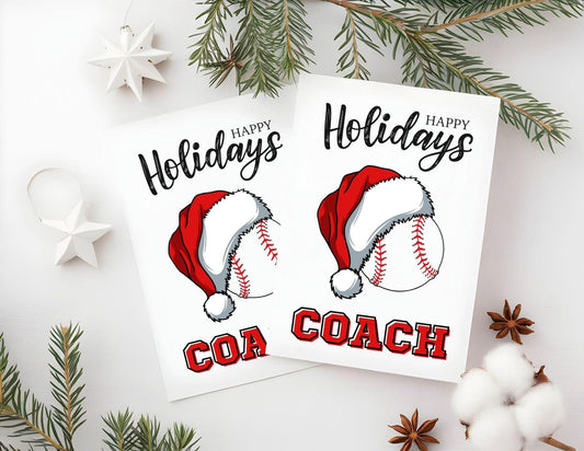 Christmas Card for Baseball Coach, Holiday Thank You Greeting Card, Baseball Team Printable Folded Card for Coaches from Players, Xmas Gift