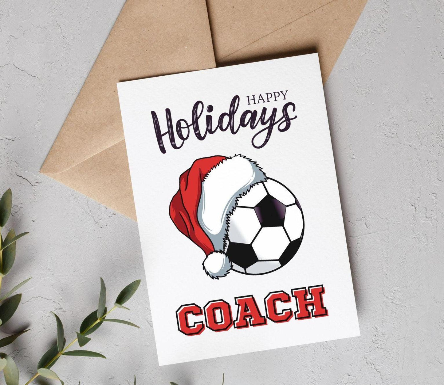 Christmas Card for Soccer Coach, Holiday Thank You Greeting Card, Soccer Team Printable Folded Card for Coaches from Players, Football Xmas