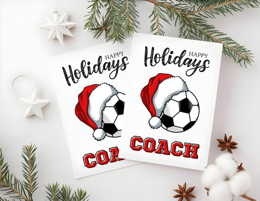 Christmas Card for Soccer Coach, Holiday Thank You Greeting Card, Soccer Team Printable Folded Card for Coaches from Players, Football Xmas