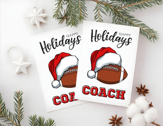 Christmas Card for Football Coach, Holiday Thank You Greeting Card, Football Team Printable Folded Card for Coaches from Players, Santa Hat