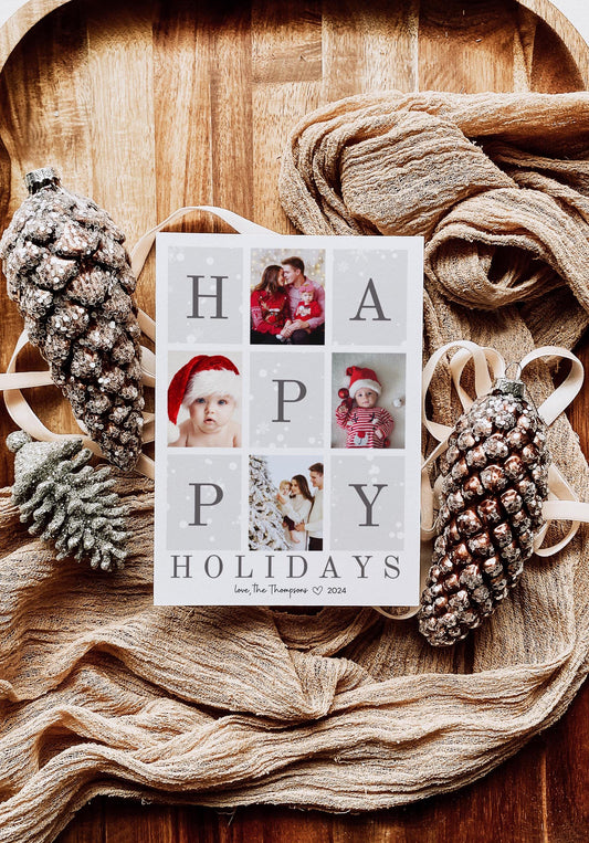 Photo Christmas Card, Customizable Merry Christmas Happy Holiday Card, Family Photos Greeting Card Digital Download, DIY Editable Template