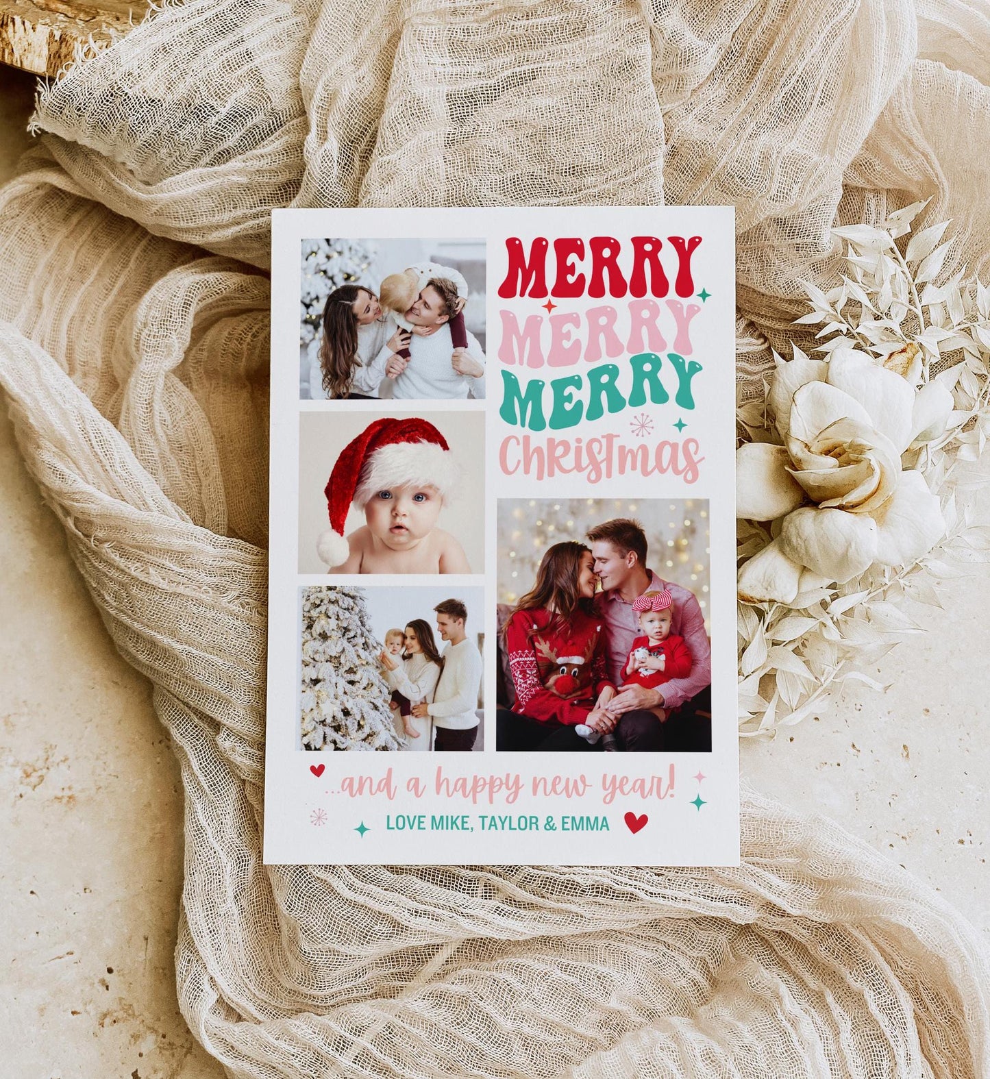 Photo Merry Christmas Happy New Yard Card, Custom Holiday Greeting Card, Family Photo Christmas Card Digital Download, DIY Editable Template