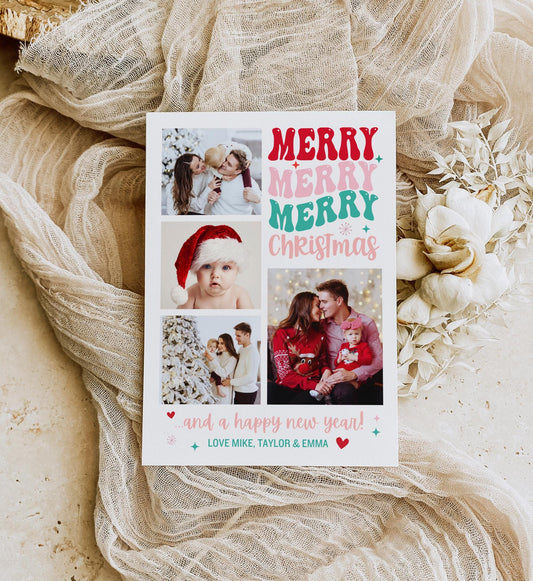 Photo Merry Christmas Happy New Yard Card, Custom Holiday Greeting Card, Family Photo Christmas Card Digital Download, DIY Editable Template