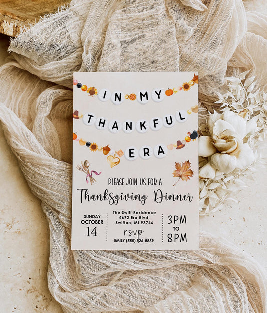 In My Thankful Era Friendship Bracelet Invitation, Thanksgiving Dinner Invite, Autumn Party, Digital Download, Printable Editable Template