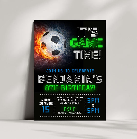 Editable Soccer Birthday Party Invitation Template, Printable Kid Soccer Bday Invite, DIY Boy Invitation,It's Game Time Football Theme Party