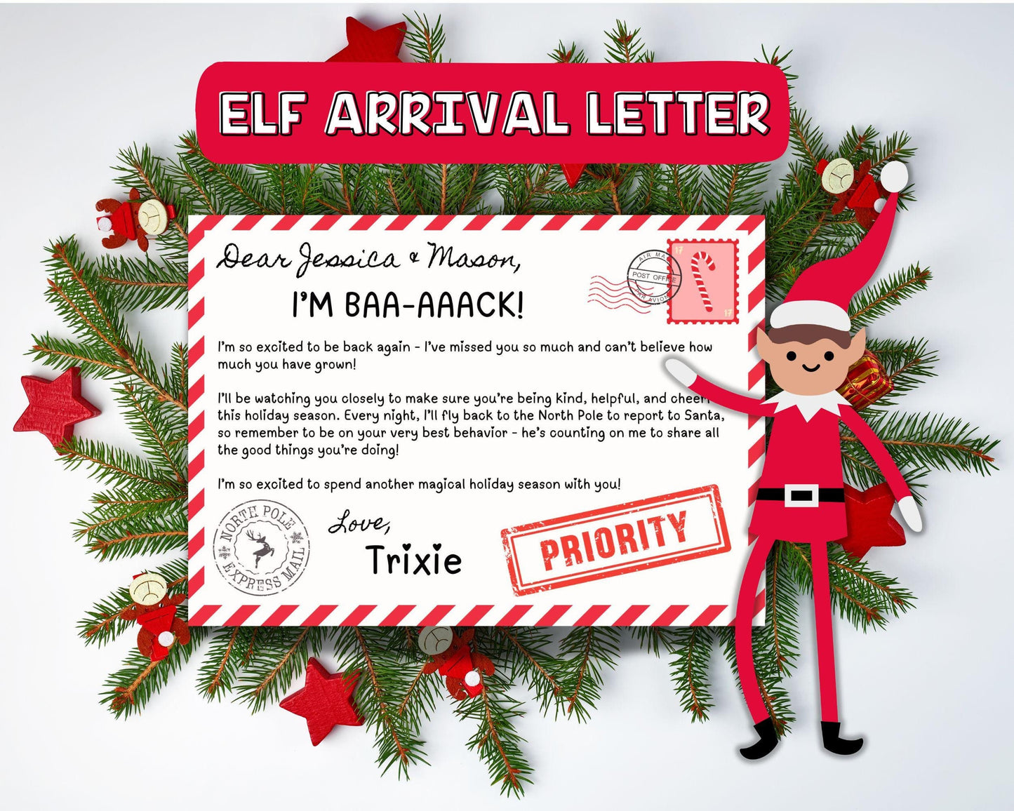 Editable Elf Arrival Letter, December Elf Return Postcard, Santa's Christmas Elf Activities, Elf Welcome Letter for Kids, Printable Template