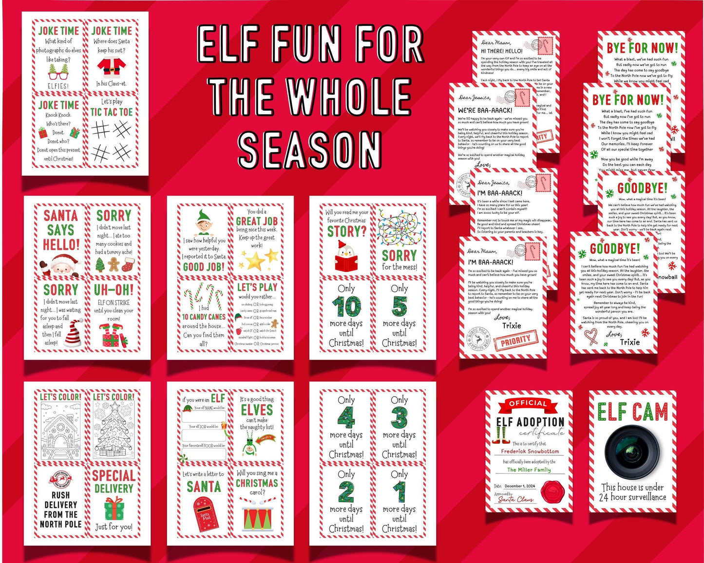 Editable Christmas Elf Bundle, Daily Elf Notes & Fun Activites, Welcome and Goodbye Letters, Elf Adoption Certificate,Arrival Letter,Elf Cam