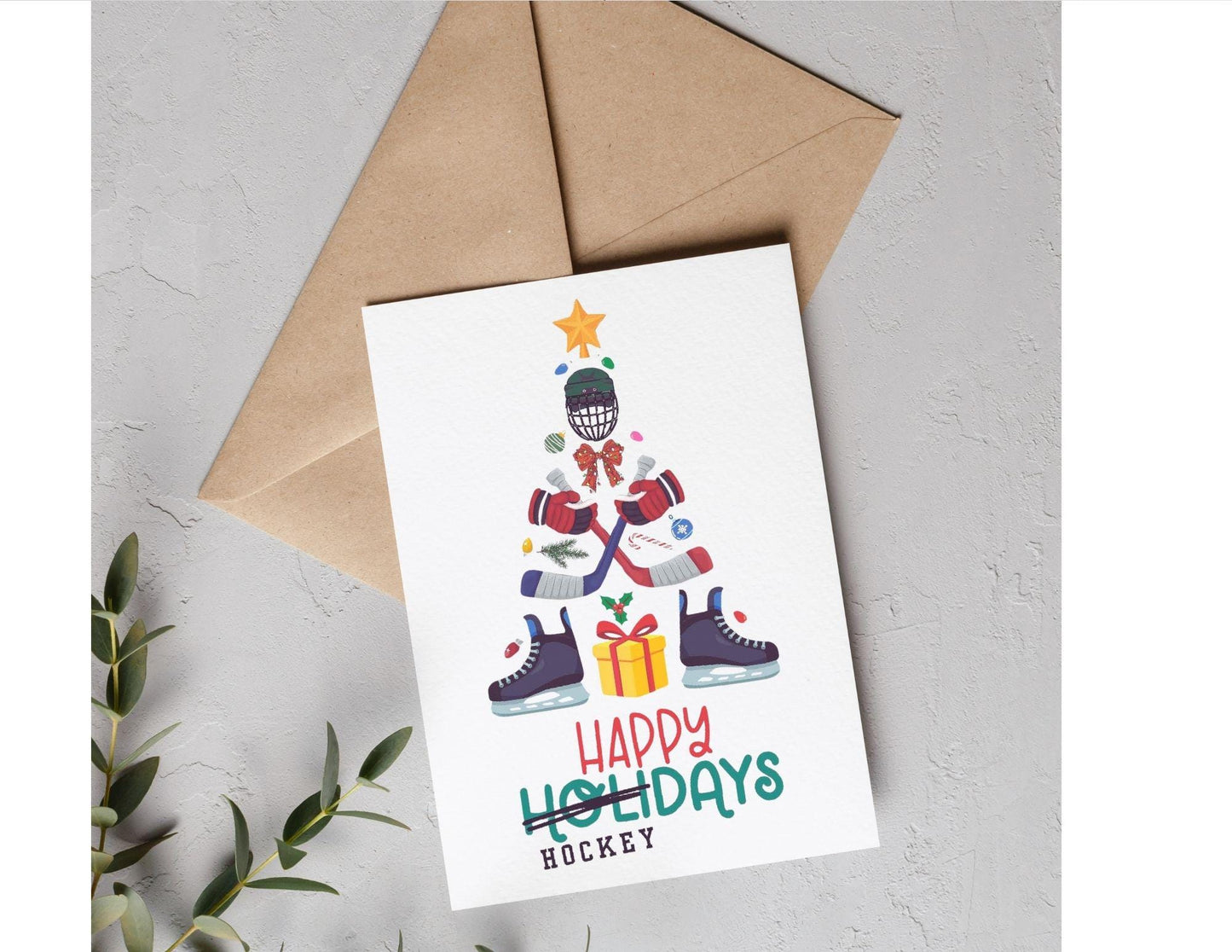 Christmas Card for Hockey Player, Holiday Greeting Card, Hockey Team Printable Folded Card from Coach, Happy Hockey Days Xmas Card Download