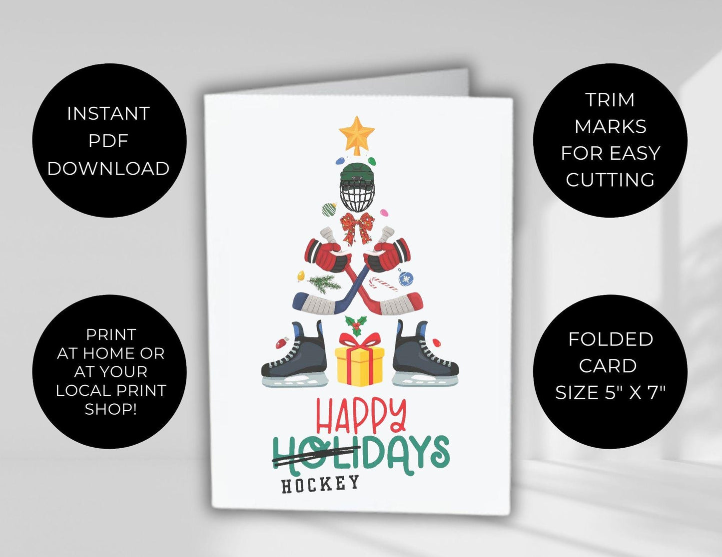 Christmas Card for Hockey Player, Holiday Greeting Card, Hockey Team Printable Folded Card from Coach, Happy Hockey Days Xmas Card Download