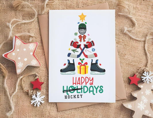 Christmas Card for Hockey Player, Holiday Greeting Card, Hockey Team Printable Folded Card from Coach, Happy Hockey Days Xmas Card Download