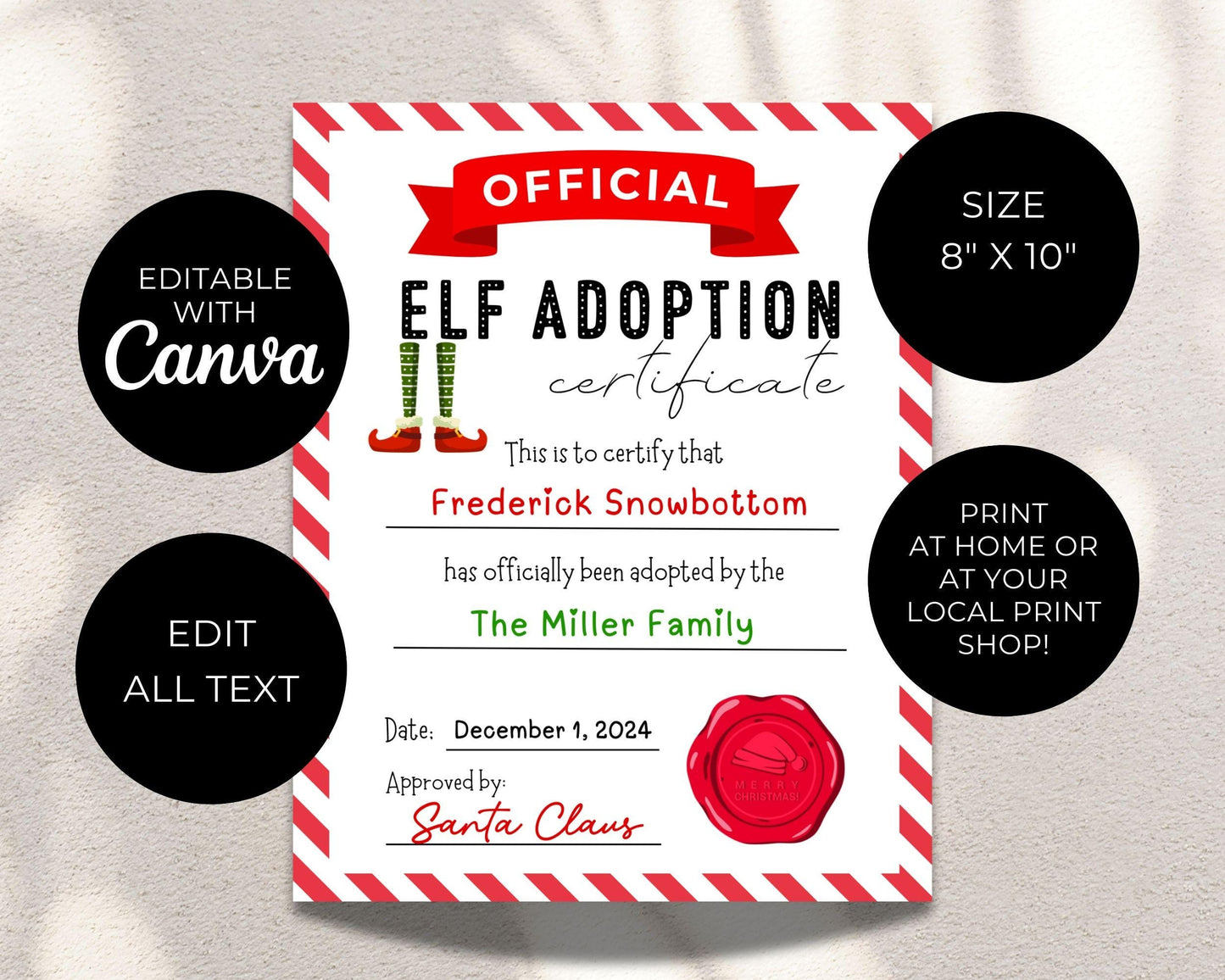 Editable Elf Adoption Certificate, December Elf Adoption Letter, Santa's Christmas Elf Activities, Elf Letter for Kids, Printable Template