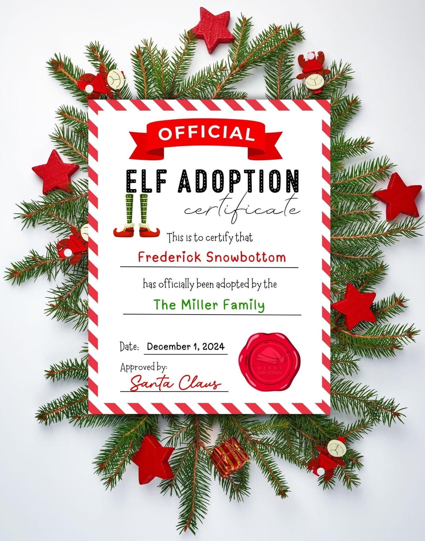 Editable Elf Adoption Certificate, December Elf Adoption Letter, Santa's Christmas Elf Activities, Elf Letter for Kids, Printable Template