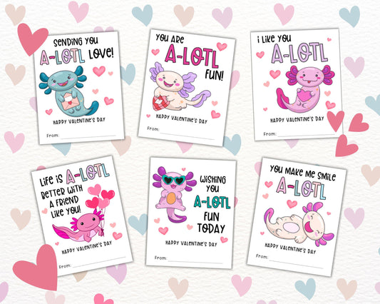 Axolotl Valentine's Day Cards for Kids, Printable VDay Like You Alotl Gift Tag for Students, Valentines Day Cards for Classroom / Classmates