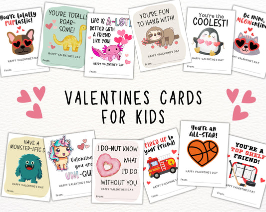 BUNDLE Printable Valentine's Day Cards, Set of 72 Valentine's Day Gift Tags, Valentines Day Cards Classroom, Assorted Kids Valentines Cards