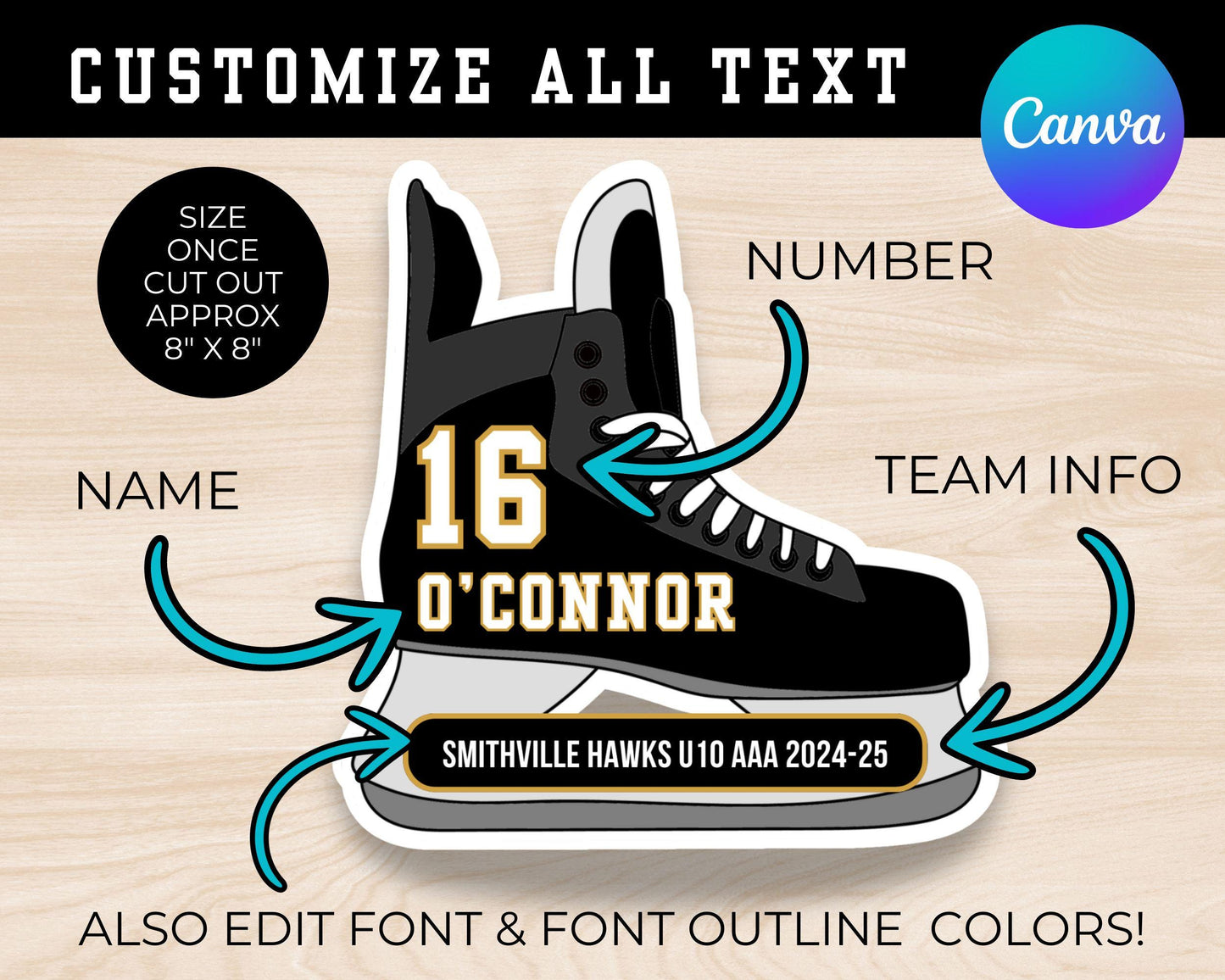 Hockey Tournament Hotel Door Sign, Hockey Skate Team Door Hanger Decor with Hockey Player Name, Jersey Number, Editable Printable Template