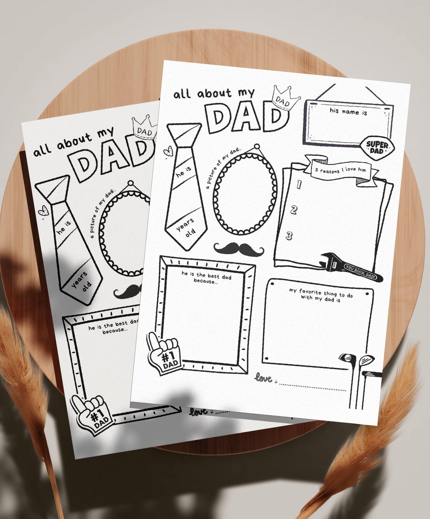 Father's Day All About Dad Fill In Blanks Printable Craft, Gift for Dad from Child, School or Daycare Craft, Keepsake Birthday Fathers Day