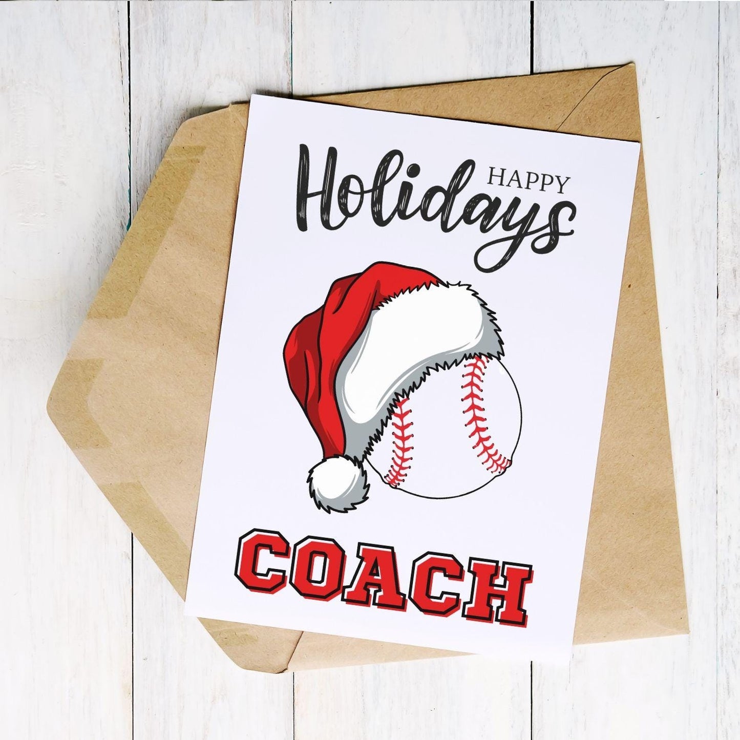 Christmas Card for Baseball Coach, Holiday Thank You Greeting Card, Baseball Team Printable Folded Card for Coaches from Players, Xmas Gift