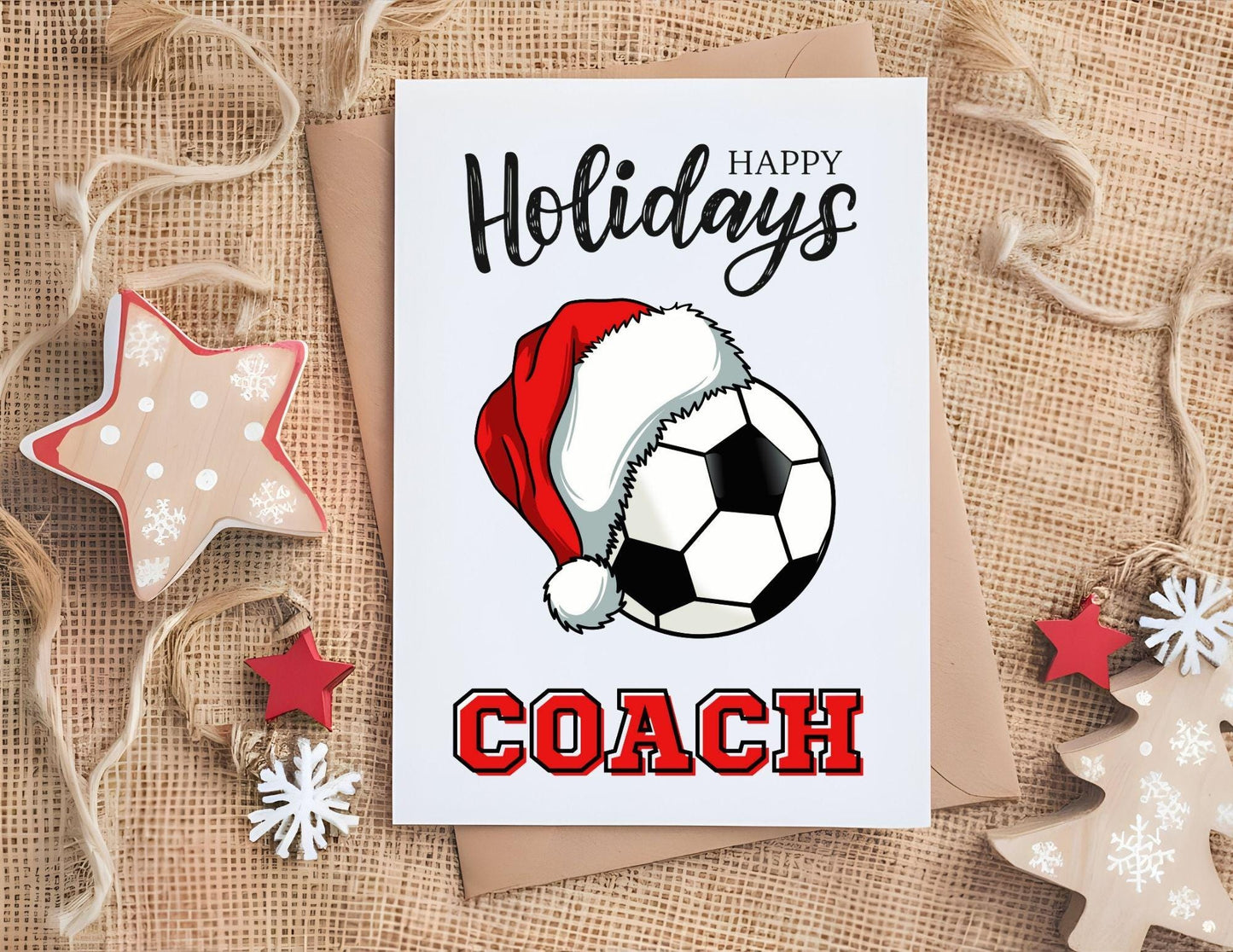 Christmas Card for Soccer Coach, Holiday Thank You Greeting Card, Soccer Team Printable Folded Card for Coaches from Players, Football Xmas