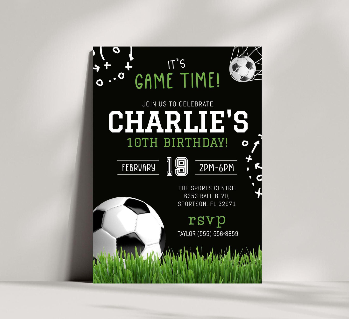 Soccer Birthday Party Invitation, Kid Soccer Invite, Boy Invitation, It's Game Time Football Game Invite, Instant Download,Editable Template