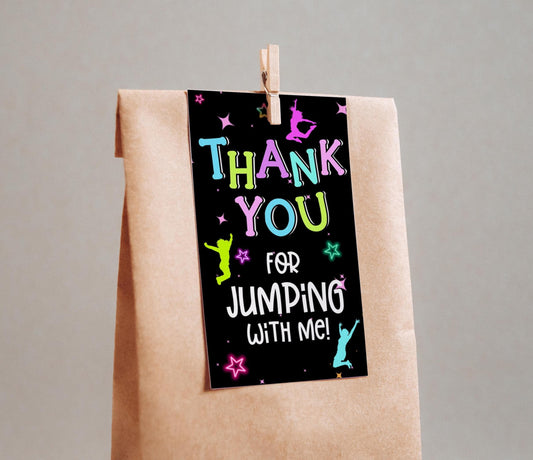 JUMP Birthday Thank You Tags, Trampoline Park Birthday Party Favor Tags, Kids Bday DIY Loot Bag Labels, Instant Download, DIY Printable Tags