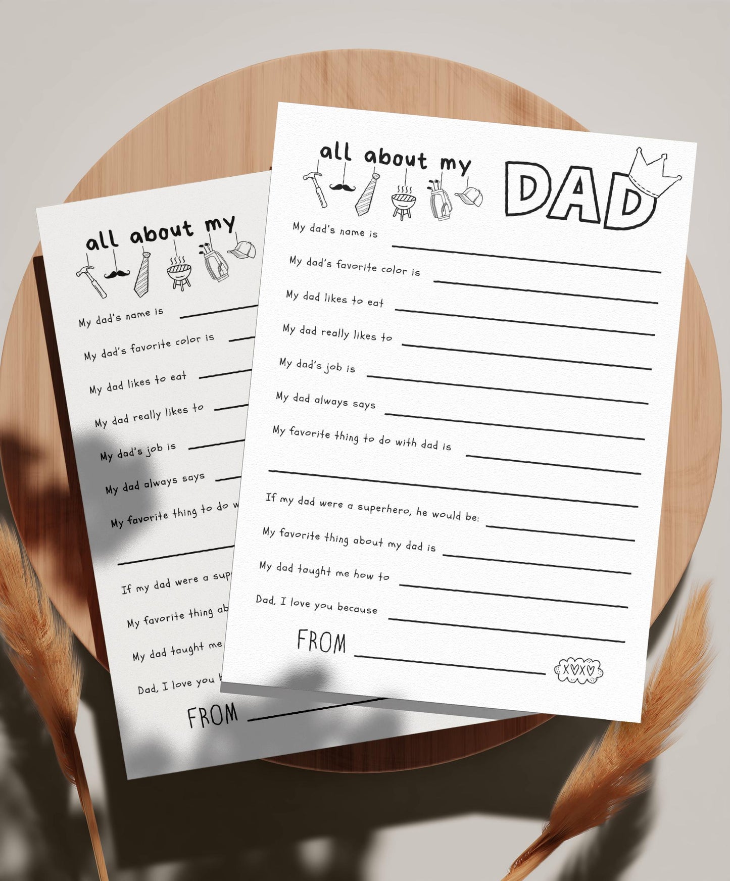 Father's Day All About Dad Fill In Blanks Printable Craft, Gift for Dad from Child, School or Daycare Craft, Fathers Day Keepsake for Daddy