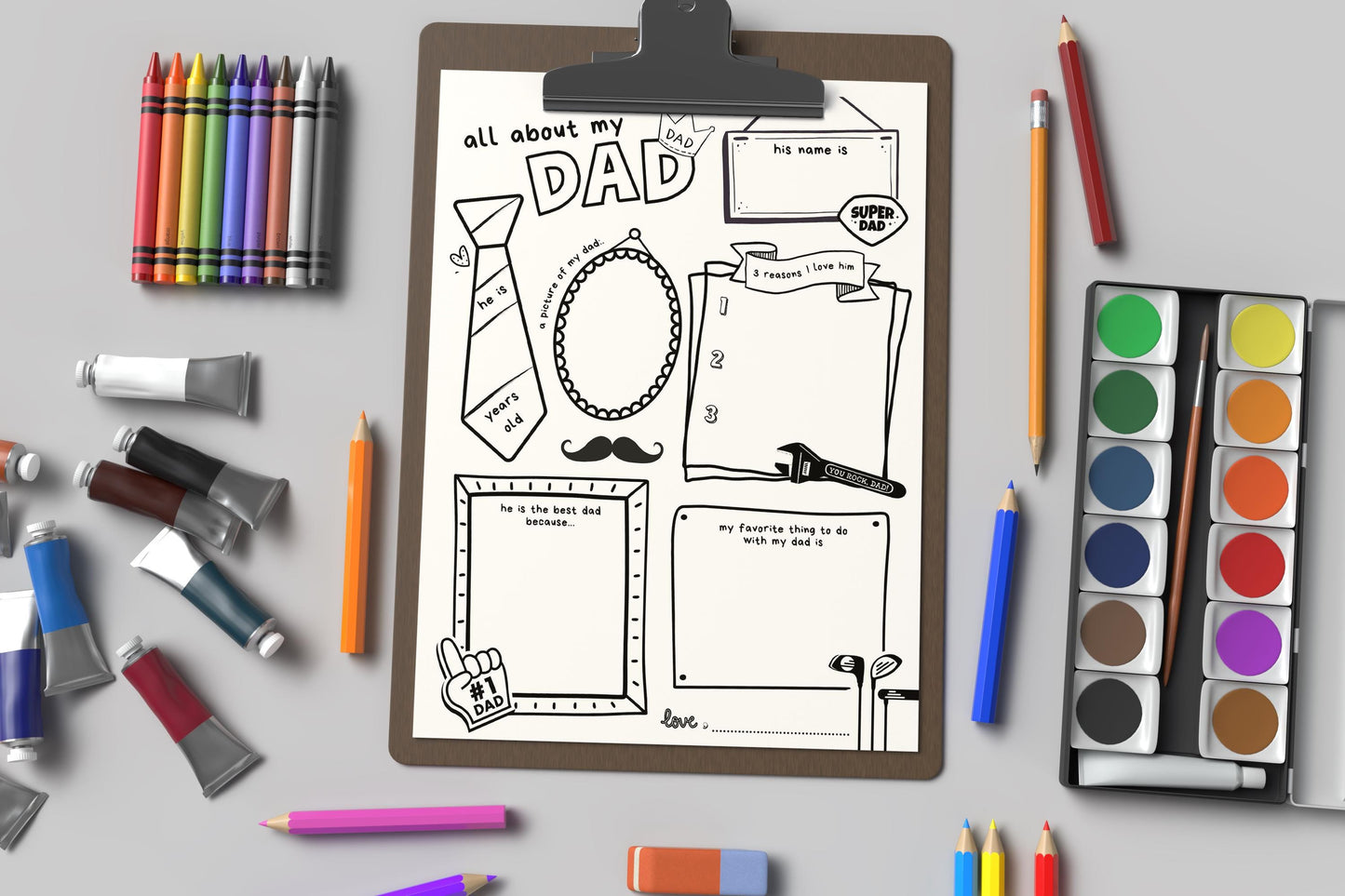 Father's Day All About Dad Fill In Blanks Printable Craft, Gift for Dad from Child, School or Daycare Craft, Keepsake Birthday Fathers Day