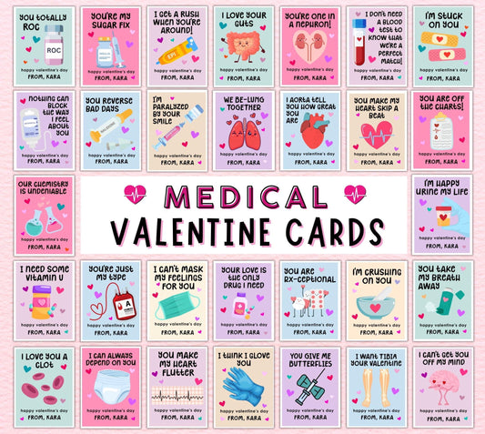 Medical Valentine's Day Cards, Funny Printable VDay Cards for Nursing Medicine Pharmacy, Valentines Day Cards for Colleagues Students Staff