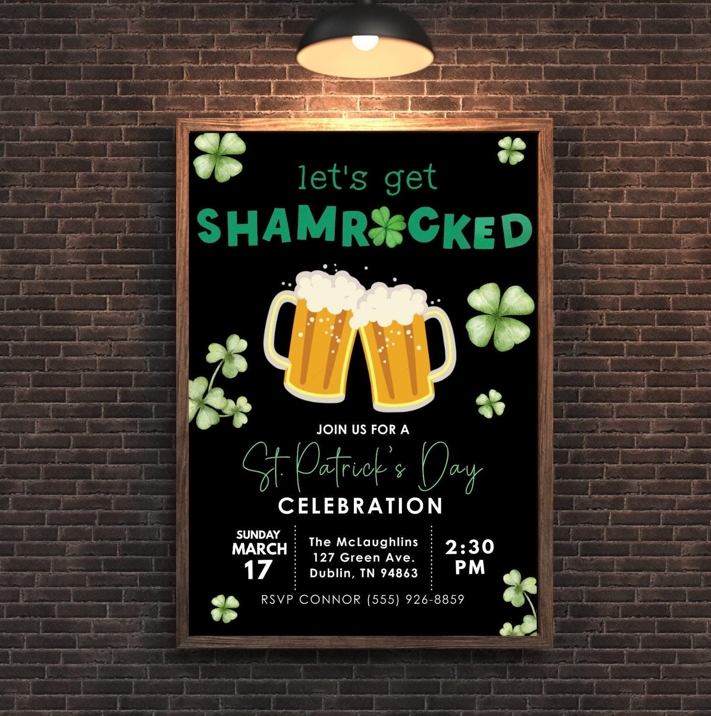 St. Patrick's Day Celebration Invitation, Let's Get Shamrocked, Saint Patrick's Day Party Invite, Green Beer Party, St. Patty's/Paddy's Day