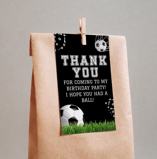 Soccer Birthday Thank You Tags, Boy Birthday Party Favor Tags, Kids Bday DIY Loot Bag Labels, Instant Digital Download, Printable Template