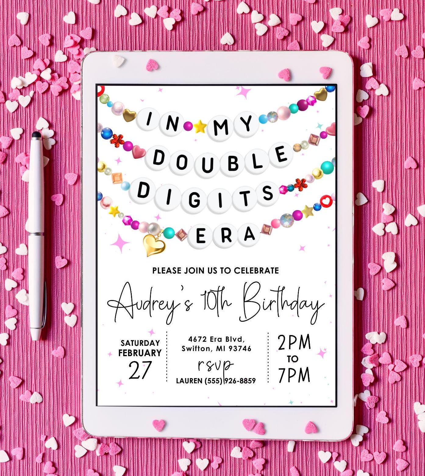 In My Double Digits Era Friendship Bracelet Invitation, 10th Girl Birthday Invite, Birthday Era Digital Download,Printable Editable Template