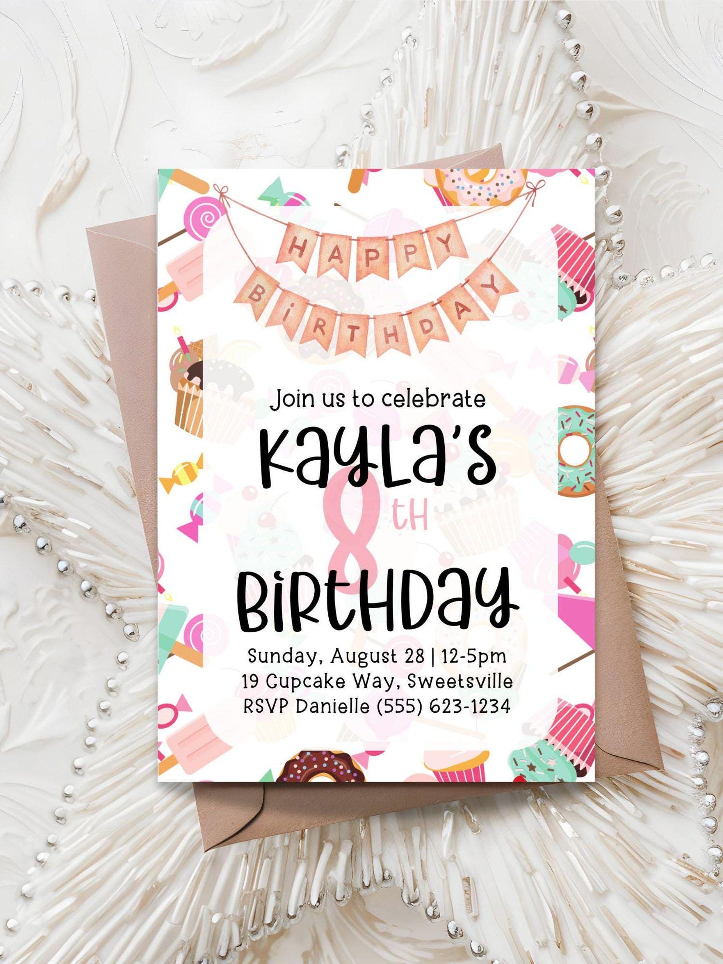 Sweet Treats Pink Birthday Party Invitation, Donut Cupcake Theme Girl Bday Invite, DIY Editable Template, Kid Bday Party Printable Download