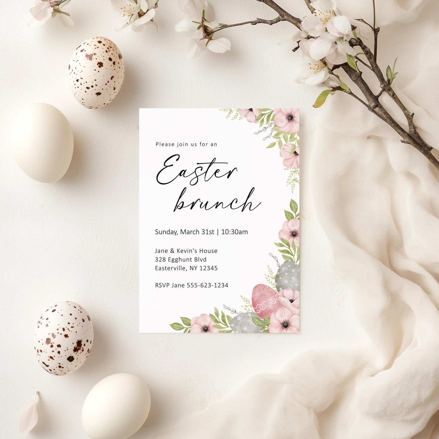 Editable Easter Brunch Invitation Template, Easter Egg Hunt Party, Spring Party, Brunch Event Invite, Printable Easter Sunday Get Together