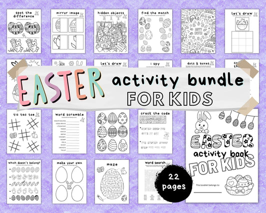 Easter Bundle for Kids, Easter Activity Pack, 20 Easter Holiday Printable Activities, Kids Party Activities, Classroom Easter Games for Kids