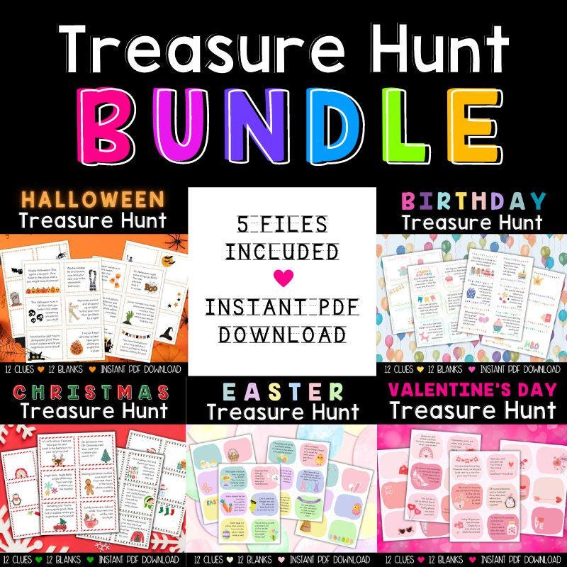 Treasure Hunt BUNDLE for kids, Valentine's Day / Easter / Birthday / Christmas / Halloween Scavenger Hunt, Indoor Kids Treasure Hunt Game