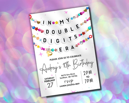 In My Double Digits Era Friendship Bracelet Invitation, 10th Girl Birthday Invite, Birthday Era Digital Download,Printable Editable Template