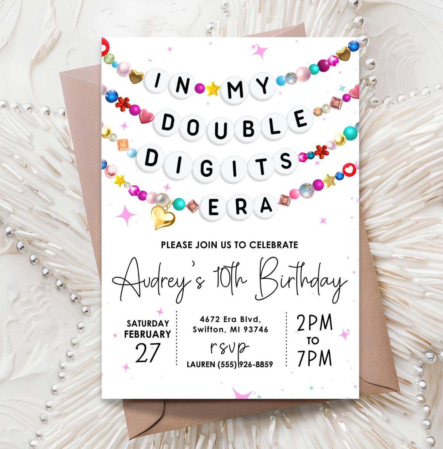 In My Double Digits Era Friendship Bracelet Invitation, 10th Girl Birthday Invite, Birthday Era Digital Download,Printable Editable Template